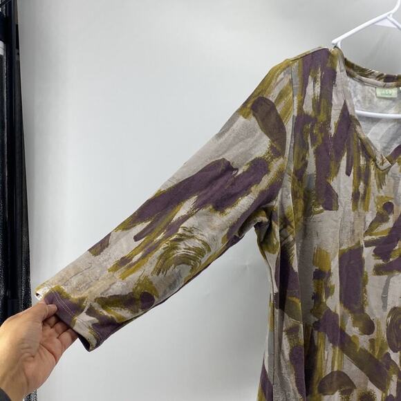 LOGO Lounge Lori Goldstein Ruffle pleated Hem Abstract Print Tunic pockets - Picture 2 of 7